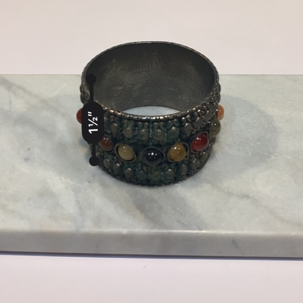 Vintage Indian Style Silver Toned Bangle Bracelet - Picture 4 of 4